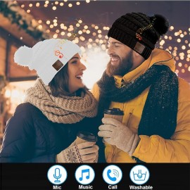 Wireless Beanie Hat For Women Girls Musical Beanie Wireless Headphones Stereo Speaker Hat Built-in Mic Speakerphone Knitted Pompom Beanie Hat Warm Outdoor Ski Cap
